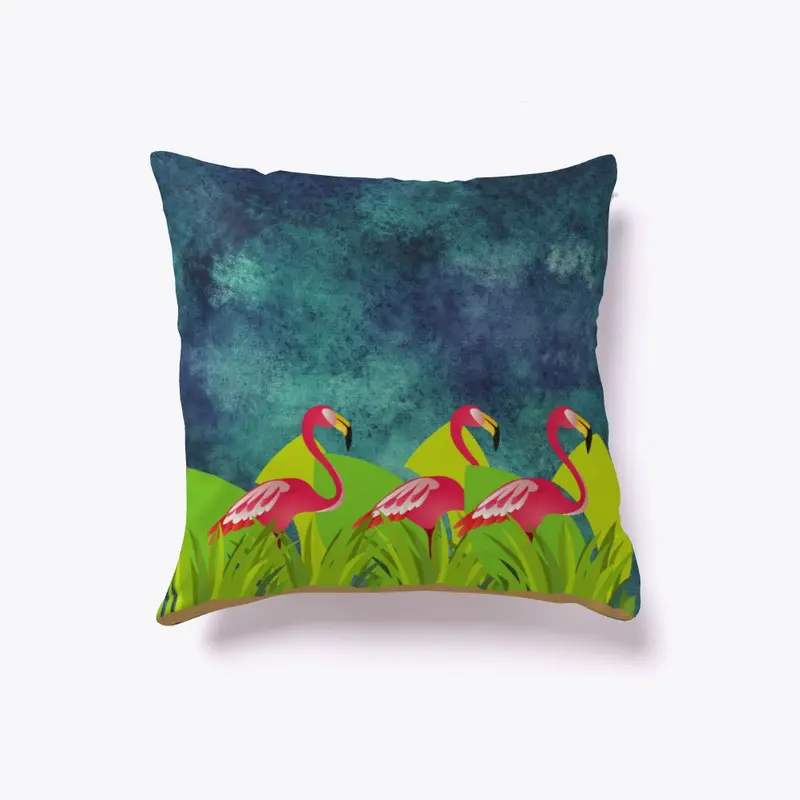 Flamingos In Grass